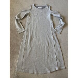 Anthropologie Sol Angeles‎ Waffle Knit Dress Cold Shoulder Long Sleeve Gray XS